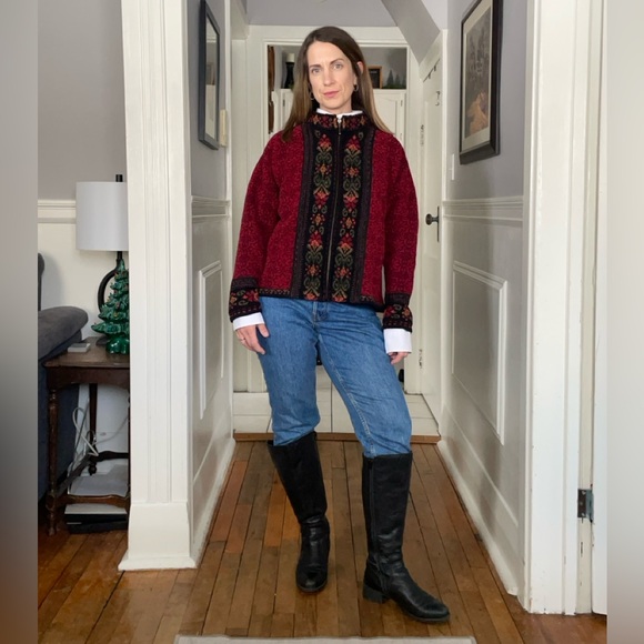 Vintage Icelandic Design floral embroidered lined cardigan - Picture 2 of 11